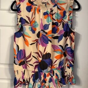 J. Crew Orange and Blue Ruffled Blouse with Peter Pan Collar